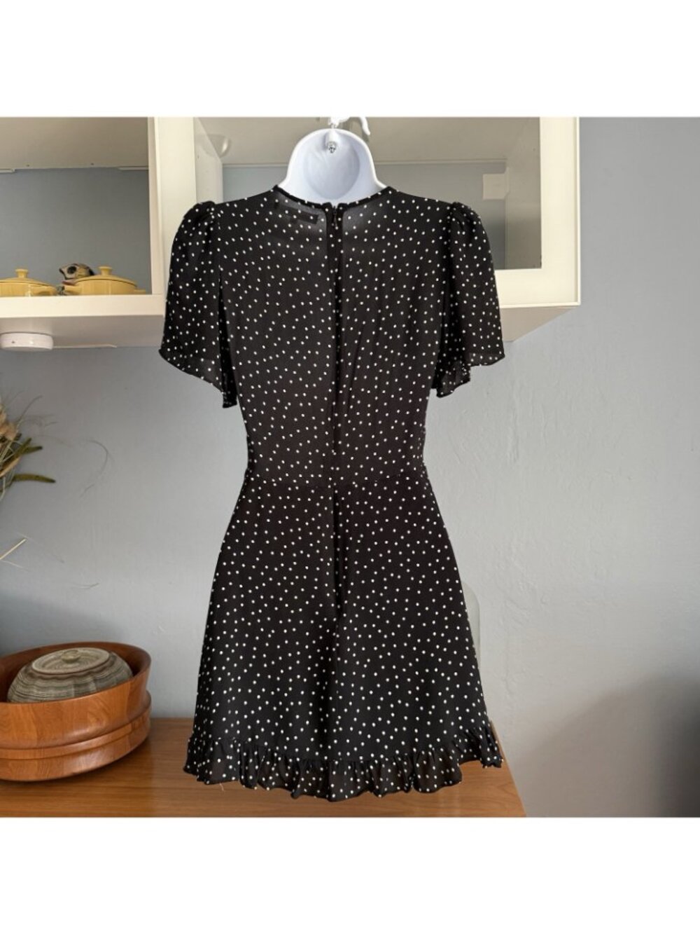 Reformation Mya Black White Polka Dot Mini Dress V-Neck - Picture 6 of 9